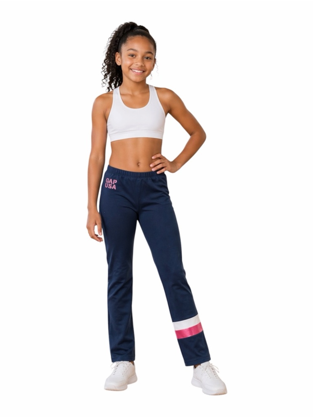 GAP Girls Stretch Leggings, Navy Blue, Stripe Accent, Size XL (12)